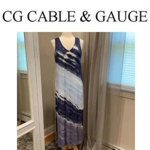 Cable & Gauge Women's Navy & Blue Sleeveless V-Neck Tie Dye Maxi Dress S…